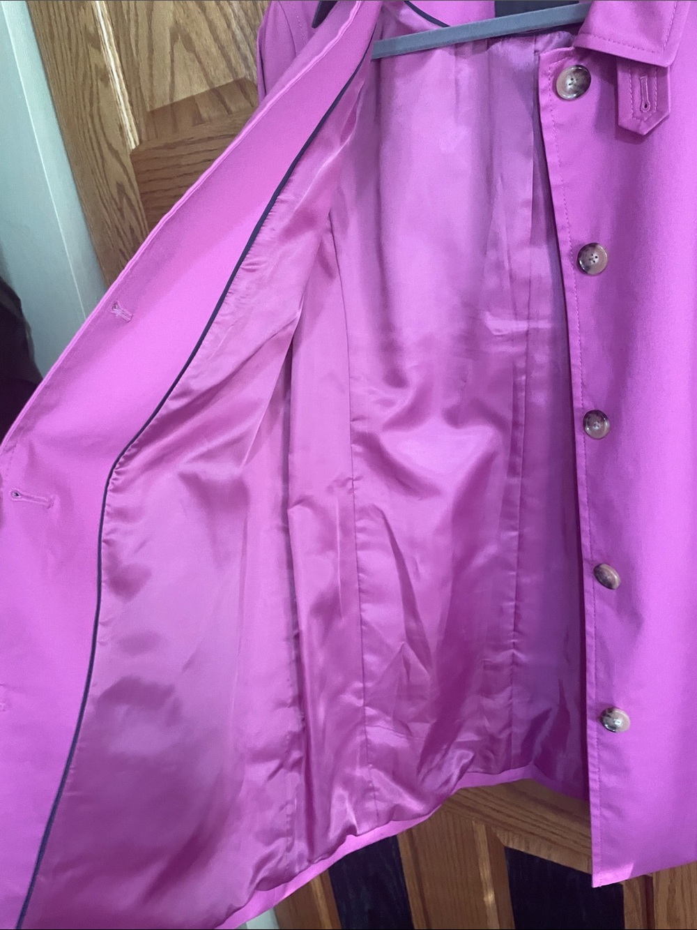 Talbots Vibrant Pink Button-Front Trench Coat - Picture 6 of 7
